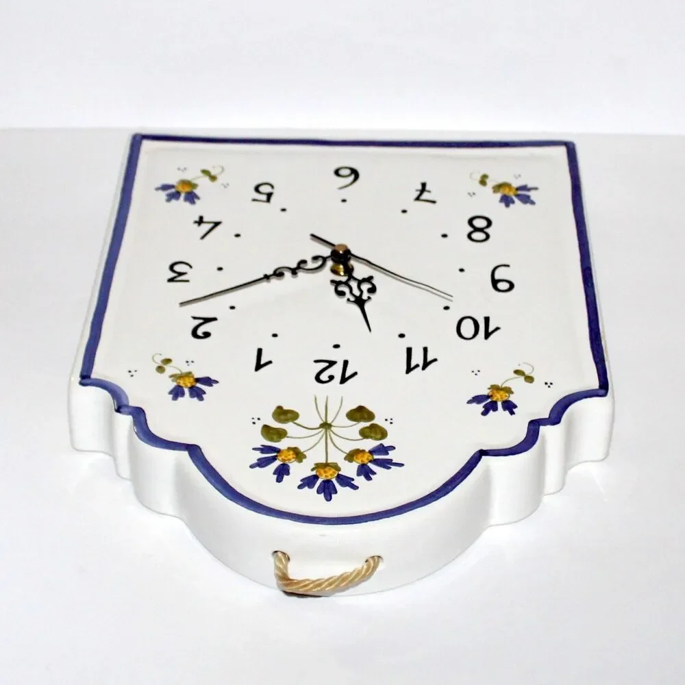 Vintage Williams Sonoma Porcelain Wall Clock Made in Italy white blue large